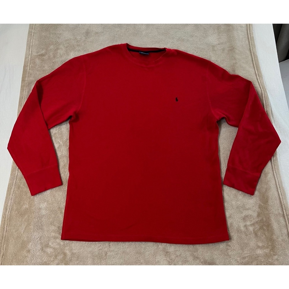 Polo Ralph Lauren Sleepwear Shirt Men's 2XL Red Waffle Knit Thermal Long sleeve